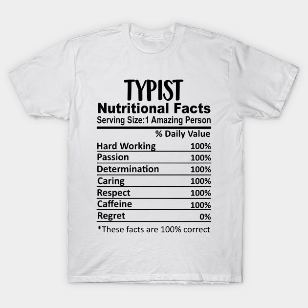 Typist Nutrition Facts Funny T-Shirt by HeroGifts